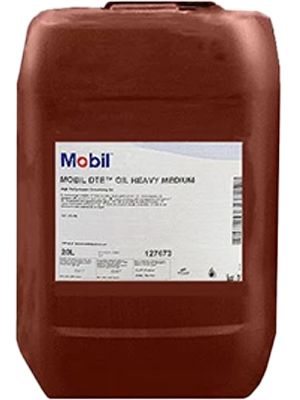 Brown plastic jerrycan labeled Mobil oil (Heavy Medium), 20 L capacity.