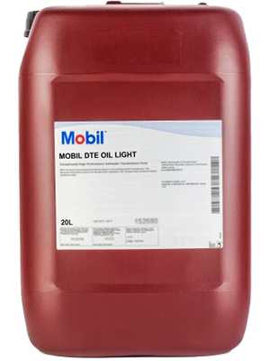 Red 20L Mobil DTE Oil Light container with a white label on the front.